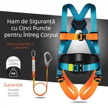 Ham de siguranță cu cinci puncte pentru lucru la înălțime, corp integral, cârlige duble, conector rapid