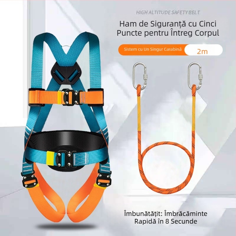 Ham de siguranță cu cinci puncte pentru lucru la înălțime, corp integral, cârlige duble, conector rapid