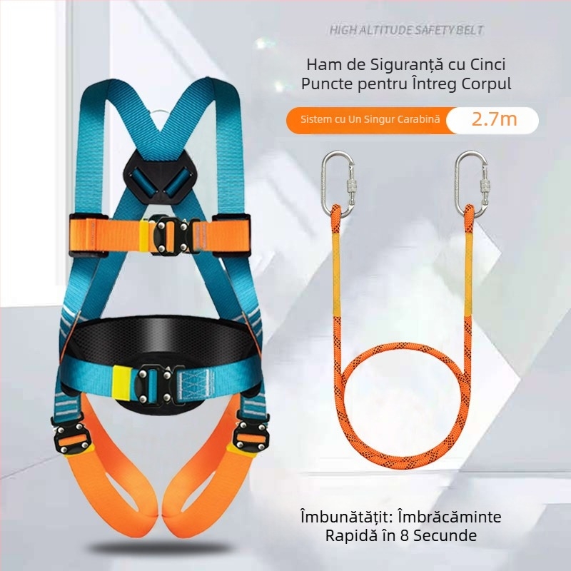 Ham de siguranță cu cinci puncte pentru lucru la înălțime, corp integral, cârlige duble, conector rapid