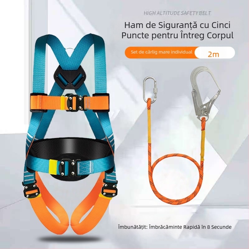 Ham de siguranță cu cinci puncte pentru lucru la înălțime, corp integral, cârlige duble, conector rapid
