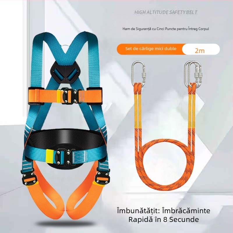 Ham de siguranță cu cinci puncte pentru lucru la înălțime, corp integral, cârlige duble, conector rapid