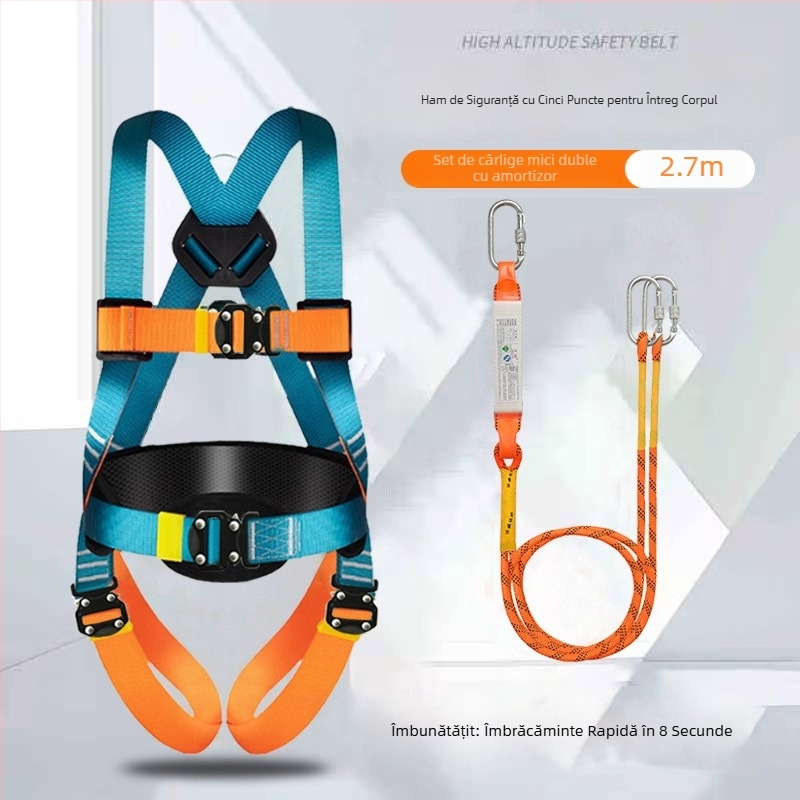 Ham de siguranță cu cinci puncte pentru lucru la înălțime, corp integral, cârlige duble, conector rapid