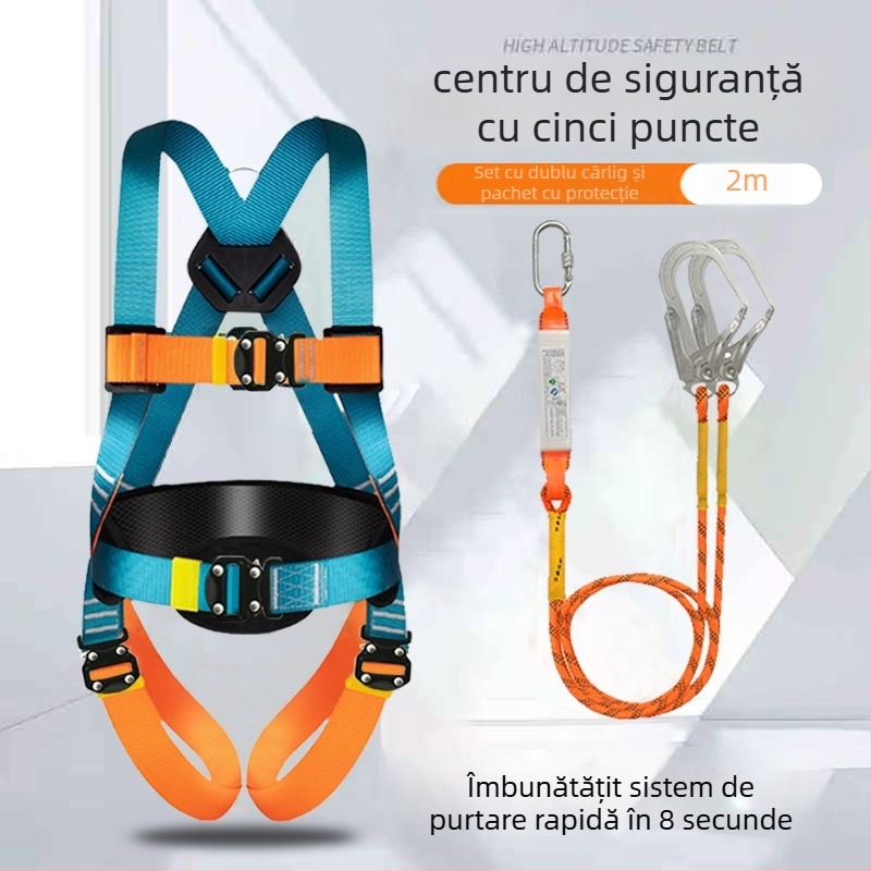 Ham de siguranță cu cinci puncte pentru lucru la înălțime, corp integral, cârlige duble, conector rapid
