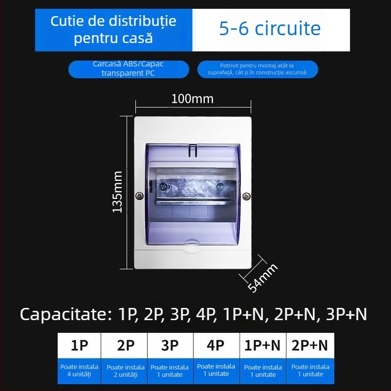Cutie plastică de distribuție a circuitelor PZ30, impermeabilă, pentru montaj pe suprafață sau încastrat, protecție la scurgeri
