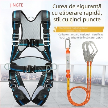 Hamă de siguranță cu cinci puncte pentru corpul întreg, protecție la spate și la picioare, încuietoare, pentru lucru la înălțime și în construcții