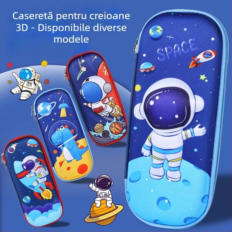 Penar pentru creioane, capacitate mare, desen animat 3D EVA, temă astronaut, model D-238, 100 g, logo imprimabil