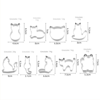 Set de 9 forme pentru biscuiți din oțel inoxidabil, cu figuri neregulate de pisicuțe desen animate, pentru coacere, deserturi și tăierea fructelor