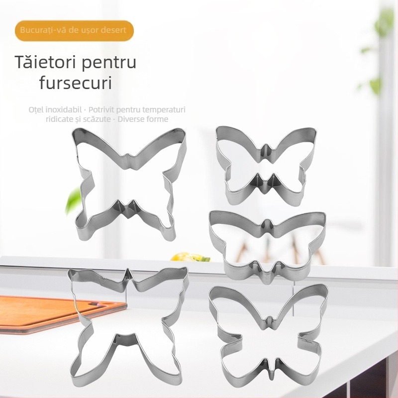 Set de forme pentru biscuiți în formă de fluture, din oțel inoxidabil - 5 piese (pentru biscuiți și fructe)