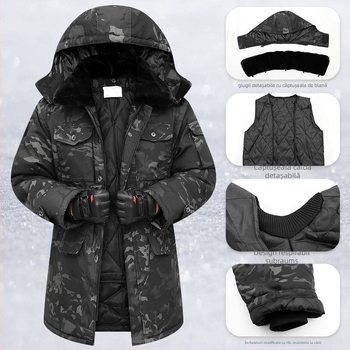Geacă de bărbați camuflaj din bumbac, impermeabilă, căptușită detașabil, lungime medie, țesătură corduroy-lin