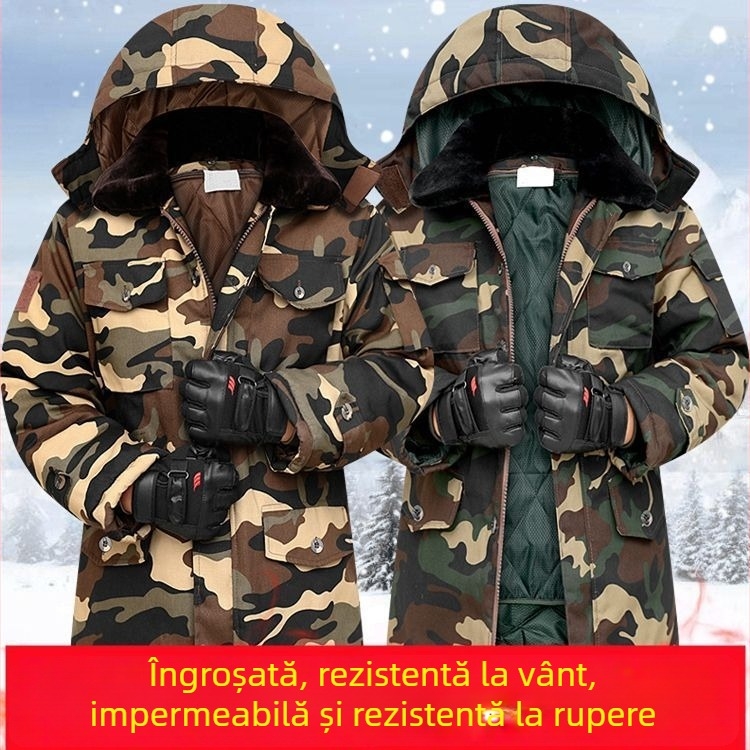 Geacă de bărbați camuflaj din bumbac, impermeabilă, căptușită detașabil, lungime medie, țesătură corduroy-lin