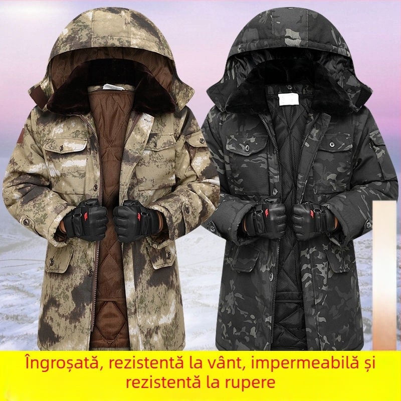 Geacă de bărbați camuflaj din bumbac, impermeabilă, căptușită detașabil, lungime medie, țesătură corduroy-lin