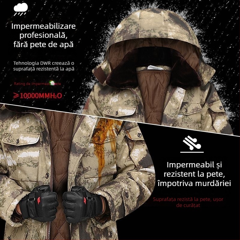 Geacă de bărbați camuflaj din bumbac, impermeabilă, căptușită detașabil, lungime medie, țesătură corduroy-lin