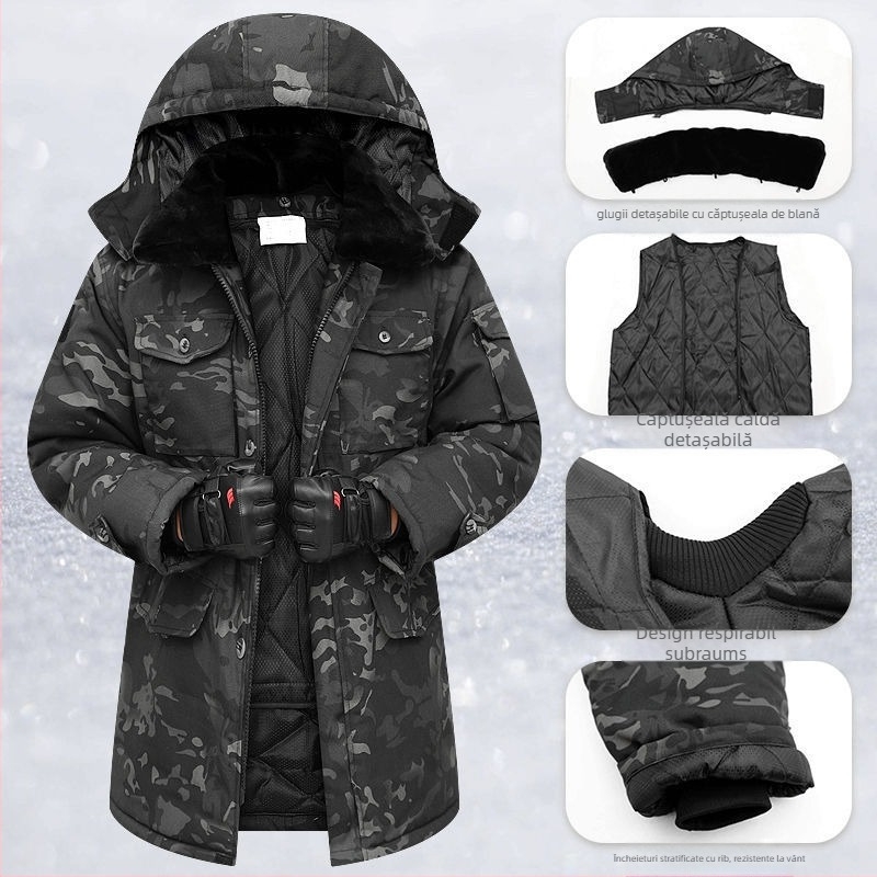 Geacă de bărbați camuflaj din bumbac, impermeabilă, căptușită detașabil, lungime medie, țesătură corduroy-lin