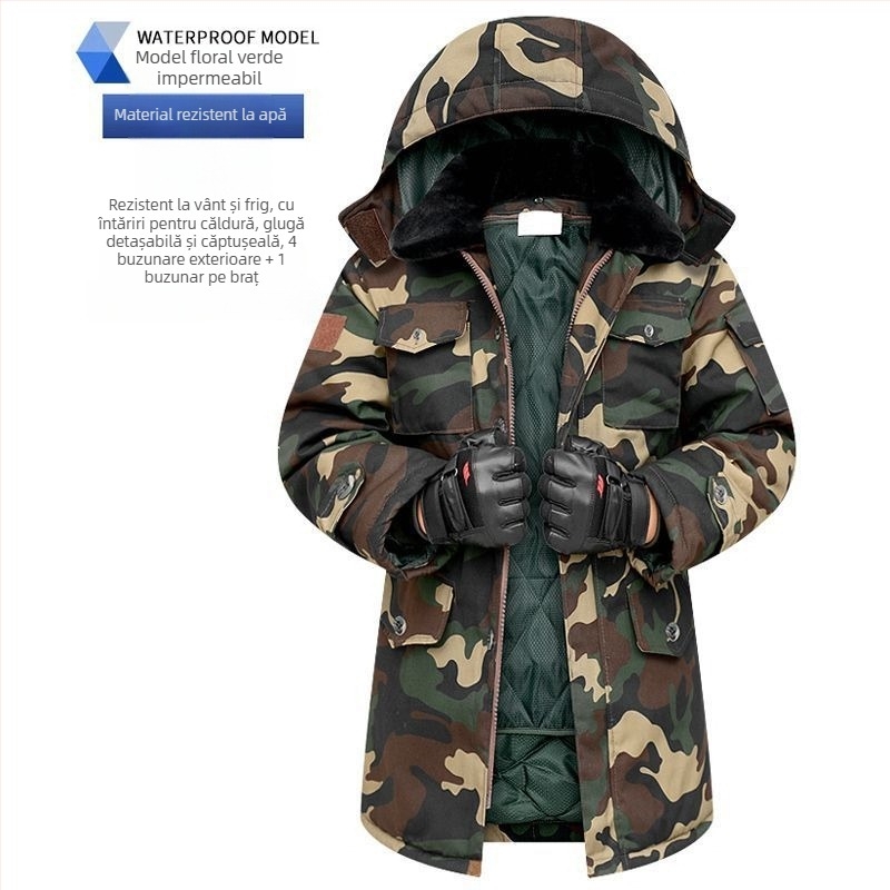 Geacă de bărbați camuflaj din bumbac, impermeabilă, căptușită detașabil, lungime medie, țesătură corduroy-lin