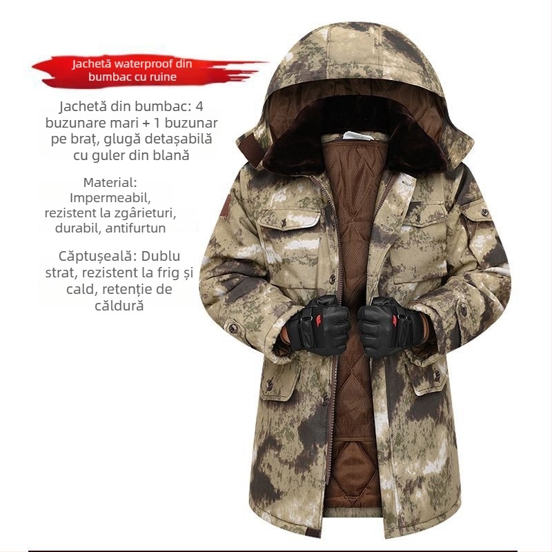 Geacă de bărbați camuflaj din bumbac, impermeabilă, căptușită detașabil, lungime medie, țesătură corduroy-lin
