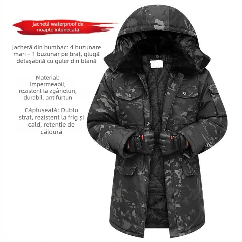 Geacă de bărbați camuflaj din bumbac, impermeabilă, căptușită detașabil, lungime medie, țesătură corduroy-lin