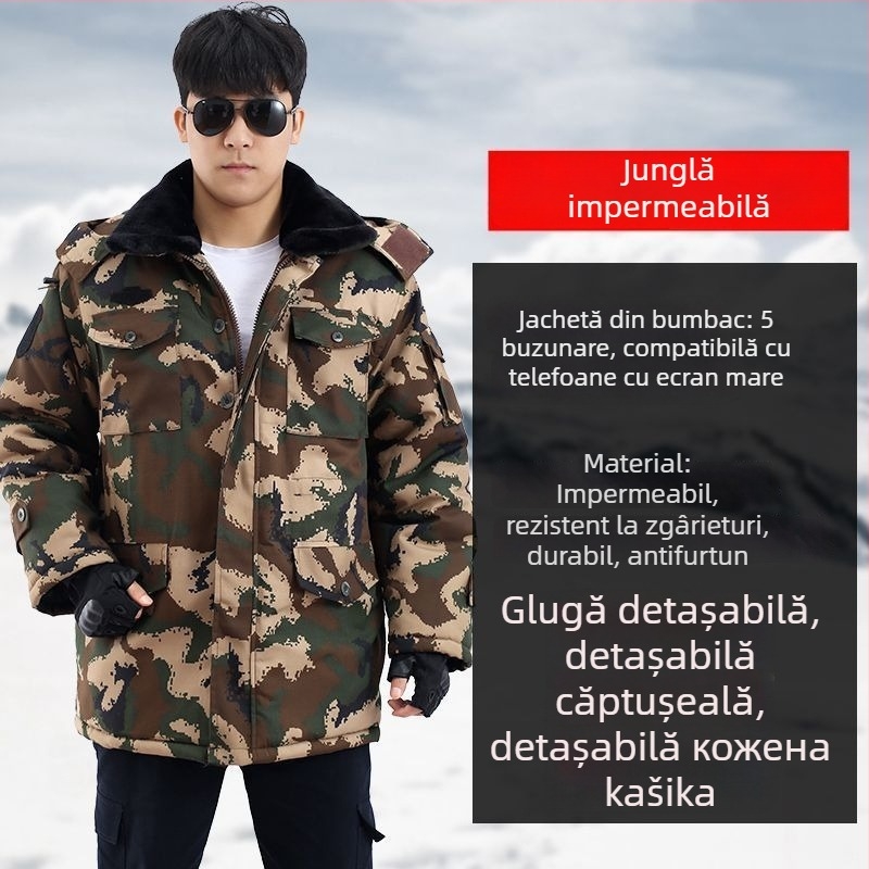Geacă de bărbați camuflaj din bumbac, impermeabilă, căptușită detașabil, lungime medie, țesătură corduroy-lin