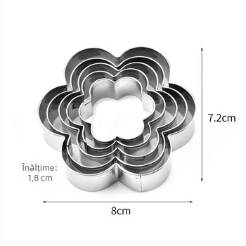Set forme biscuiți din oțel inoxidabil cu floare hexagonală, cinci piese, pentru coacere biscuiți și prăjituri