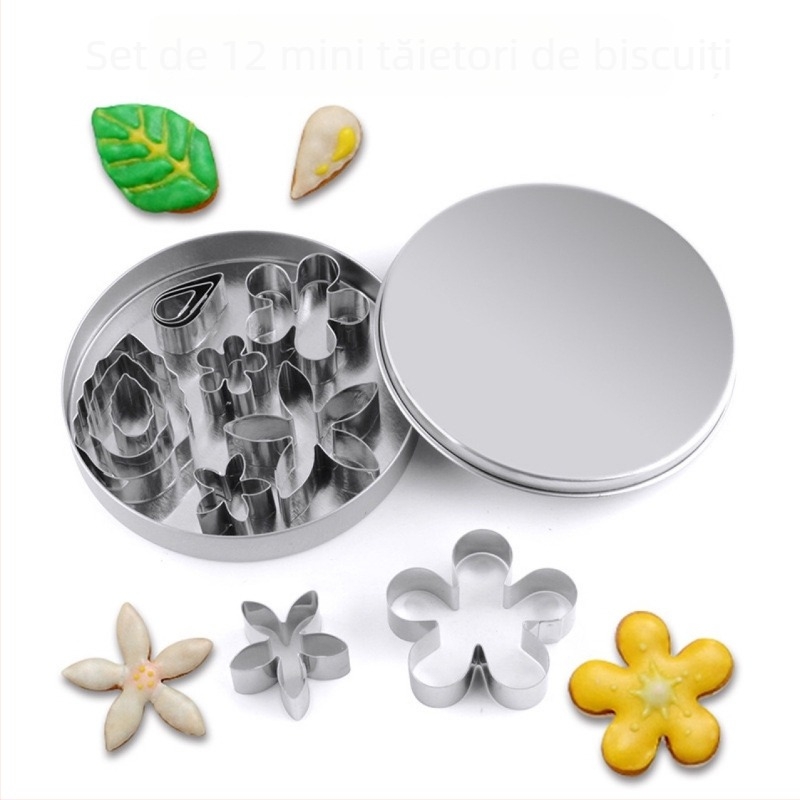Formă de biscuiți din oțel inoxidabil, formă de floare neregulată, set DIY de copt, 24 piese sau 30 piese