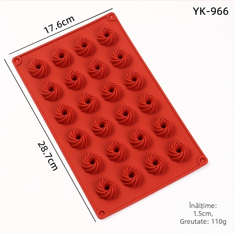 Formă din silicon cu 24 găuri, în formă spirală, pentru fursecuri, prăjituri și gogoși, decor fondant