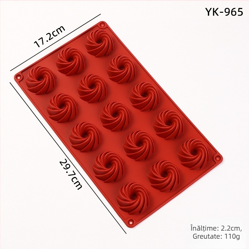 Formă din silicon cu 24 găuri, în formă spirală, pentru fursecuri, prăjituri și gogoși, decor fondant
