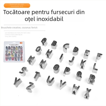 Set forme de biscuiți cu design alfanumeric, din oțel inoxidabil, seria Numeric Alphabet, formă neregulată, pentru coacere
