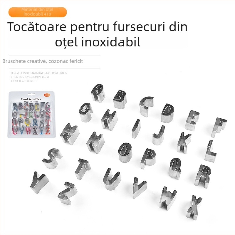 Set forme de biscuiți cu design alfanumeric, din oțel inoxidabil, seria Numeric Alphabet, formă neregulată, pentru coacere