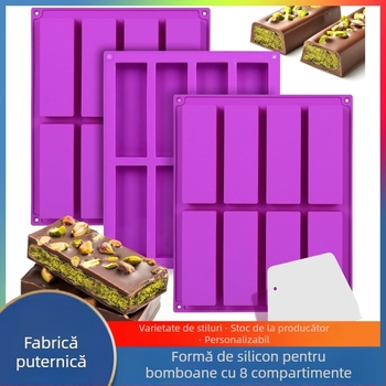 Set de 8 forme dreptunghiulare din silicon pentru săpun și cofetărie, săpunuri handmade cu arome, decorare prăjituri, ciocolată, fursecuri și nugât