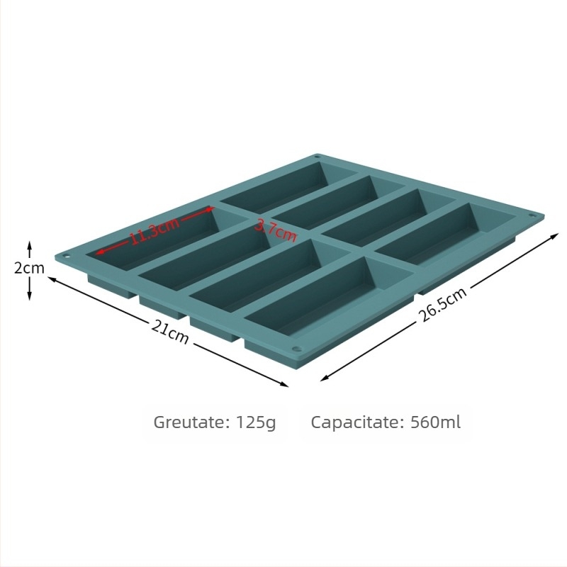 Set de 8 forme dreptunghiulare din silicon pentru săpun și cofetărie, săpunuri handmade cu arome, decorare prăjituri, ciocolată, fursecuri și nugât