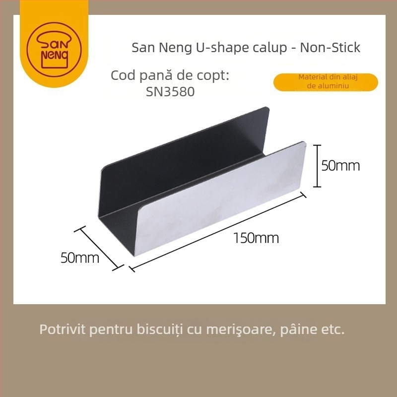 Formă de copt din aliaj de aluminiu, în formă de U, pentru chifle, baghete și biscuiți – antiaderentă
