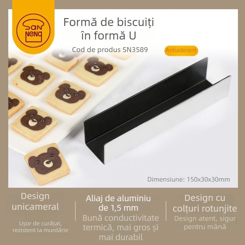 Formă de copt din aliaj de aluminiu, în formă de U, pentru chifle, baghete și biscuiți – antiaderentă