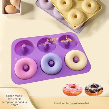 Formă din silicon pentru gogoși, rotundă, 6 găuri, antiaderentă, pentru cuptor