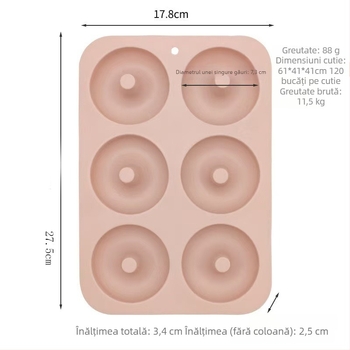 Formă din silicon pentru gogoși, rotundă, 6 găuri, antiaderentă, pentru cuptor