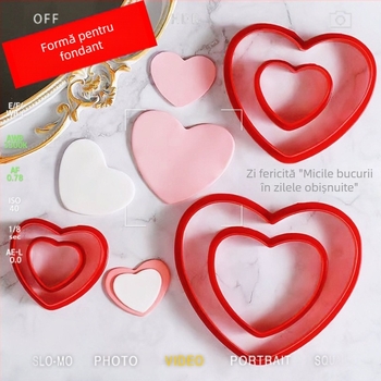 Forme pentru fondant – set de 6, forme neregulate: stea cu cinci colțuri și inimă, material ABS