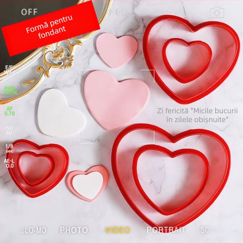Forme pentru fondant – set de 6, forme neregulate: stea cu cinci colțuri și inimă, material ABS