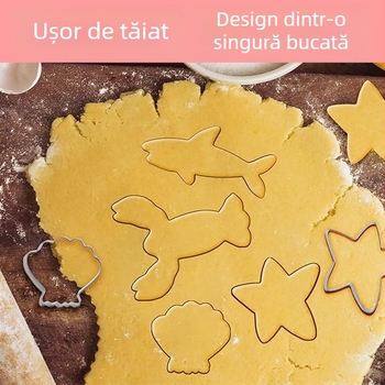 Set de forme pentru fursecuri cu animale marine: delfin, rechin, sirenă, cal de mare și scoică – forme pentru glazură
