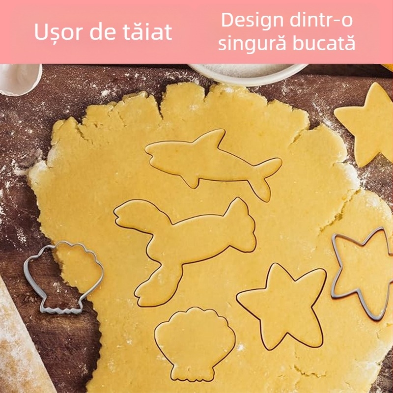 Set de forme pentru fursecuri cu animale marine: delfin, rechin, sirenă, cal de mare și scoică – forme pentru glazură