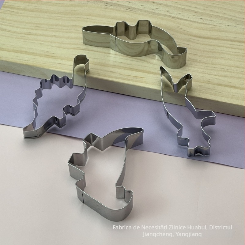 Formă de biscuiți din oțel inox, set de 4 piese, serie Dinozauri, Rayun