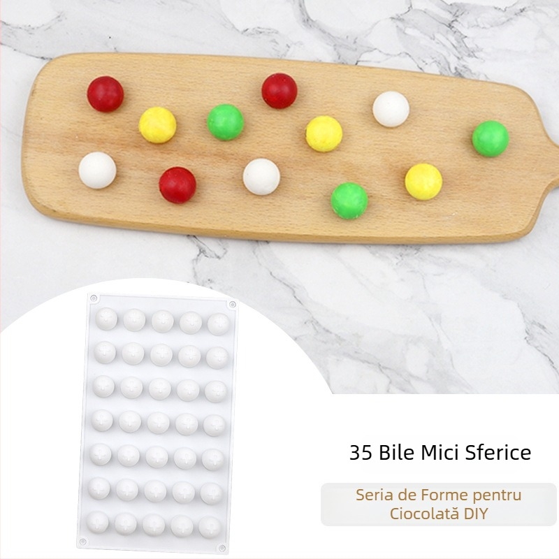 Formă de silicon pentru ciocolată și mousse, 35 cavități rotunde, pentru cofetărie DIY