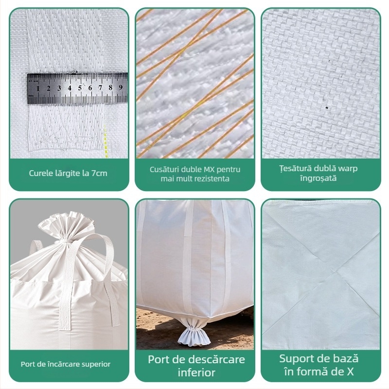 Sac container ton cu patru inele de ridicare, fund plat, încărcătură 1.5-2 tone, polipropilenă țesută, imprimare personalizabilă