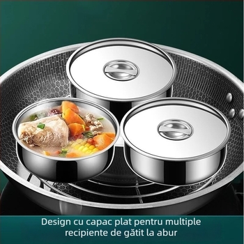 Vas pentru aburi ouă din oțel inoxidabil 304, cu capac – rezistent la temperaturi înalte, pentru uz casnic