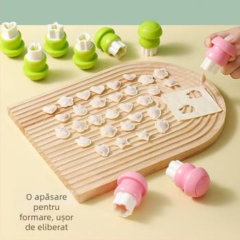 Formă DIY pentru bucăți bebeluș, cu embossing în formă de fluture și motiv de ciupercă, oțel inoxidabil, formă rotundă