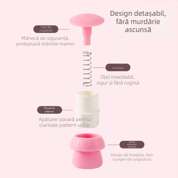 Formă DIY pentru bucăți bebeluș, cu embossing în formă de fluture și motiv de ciupercă, oțel inoxidabil, formă rotundă