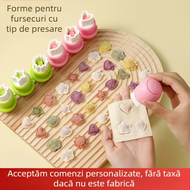 Formă DIY pentru bucăți bebeluș, cu embossing în formă de fluture și motiv de ciupercă, oțel inoxidabil, formă rotundă
