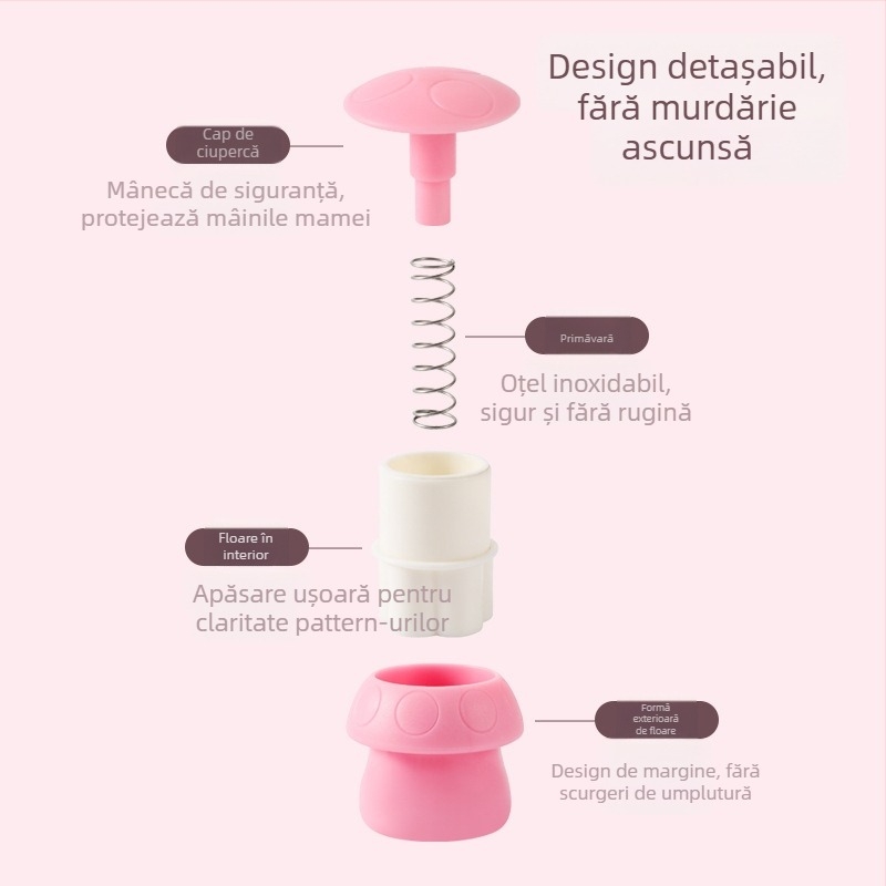 Formă DIY pentru bucăți bebeluș, cu embossing în formă de fluture și motiv de ciupercă, oțel inoxidabil, formă rotundă