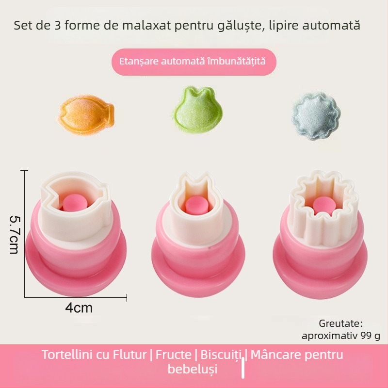 Formă DIY pentru bucăți bebeluș, cu embossing în formă de fluture și motiv de ciupercă, oțel inoxidabil, formă rotundă