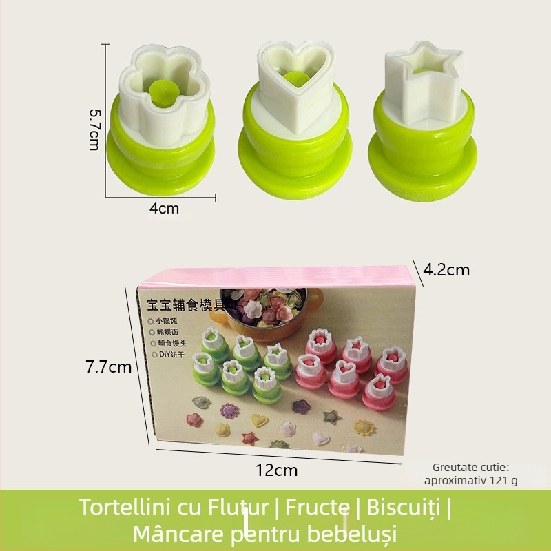 Formă DIY pentru bucăți bebeluș, cu embossing în formă de fluture și motiv de ciupercă, oțel inoxidabil, formă rotundă