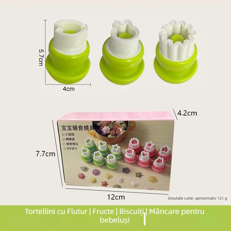 Formă DIY pentru bucăți bebeluș, cu embossing în formă de fluture și motiv de ciupercă, oțel inoxidabil, formă rotundă