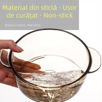 Vas din sticlă rotund, turnare dintr-o singură piesă, stil modern minimalist, nu este compatibil cu cuptorul cu microunde
