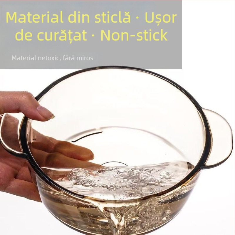 Vas din sticlă rotund, turnare dintr-o singură piesă, stil modern minimalist, nu este compatibil cu cuptorul cu microunde